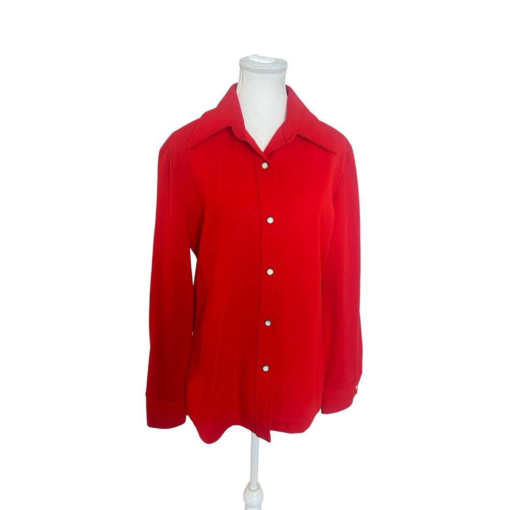 Vintage 1970s Bogart of Texas Red Dagger Collar Blouse